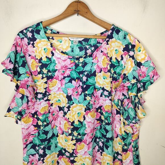 Counterparts Floral Blouse Ruffle Flutter Sleeve Colorful - Picture 2 of 8